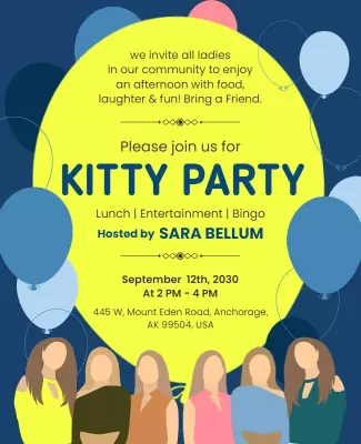 Playful Blue Kitty Party Brunch Celebration Poster Template