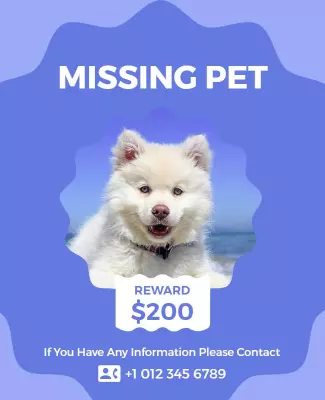Playful Blue Missing Pet Announcement Poster Template