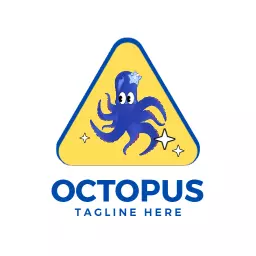 Playful Blue Octopus Under a Bright Yellow Triangle Logo Template