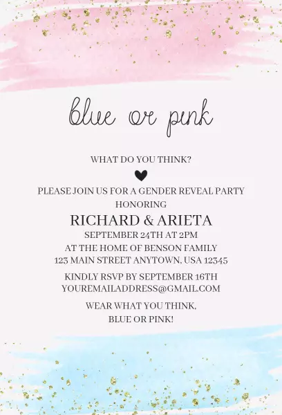Playful Blue or Pink Gender Reveal Celebration Invitation Template