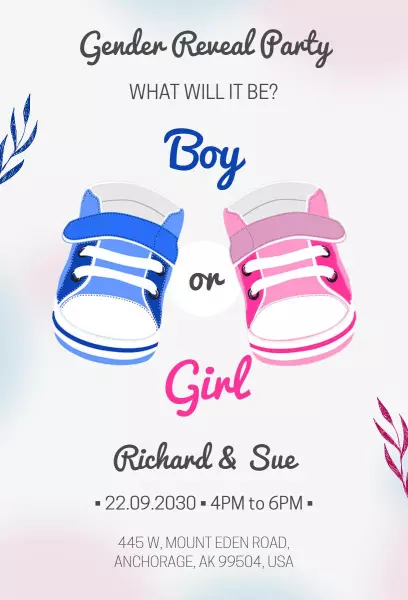Playful Blue Pink Baby Shoes Gender Reveal Invitation Template