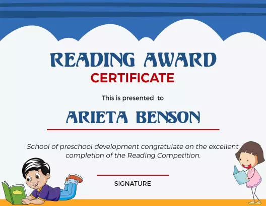 Playful Blue Reading Award Certificate Template