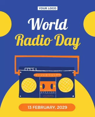 Playful Blue Retro World Radio Day Poster Template