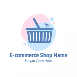 Playful Blue Shopping Basket Design for E-commerce Logo Template