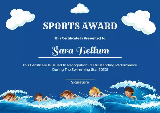Playful Blue Splash Design for Swimming Award Certificate Template