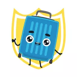 Playful Blue Suitcase Character Mascot for Travel Logo Template