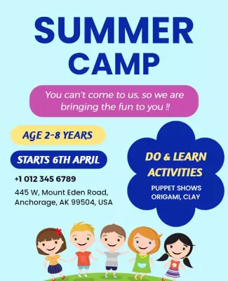 Playful Blue Summer Camp Activities for Children Poster Template