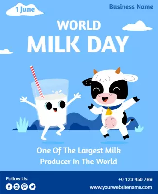 Playful Blue World Milk Day Celebration Poster Template