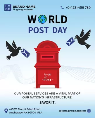 Playful Blue World Post Day Awareness Poster Template