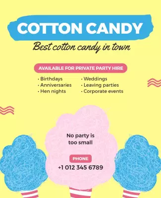 Playful Bright Cotton Candy Party Hire Poster Template