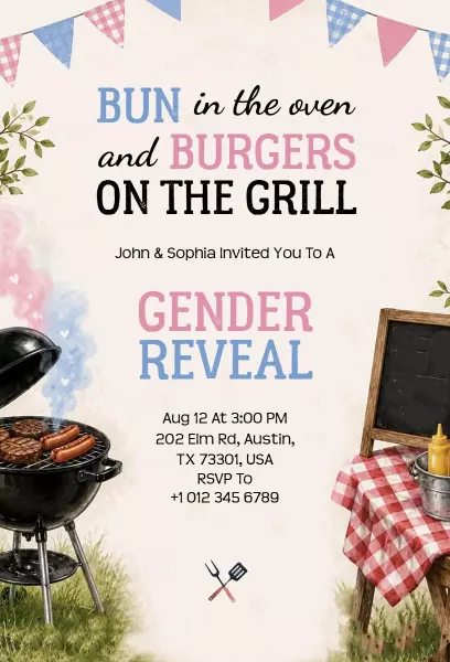 Playful Bun in the Oven Burger Gender Reveal Invitation Template