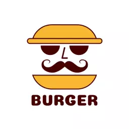 Playful Burger Character with Classic Mustache Logo Template