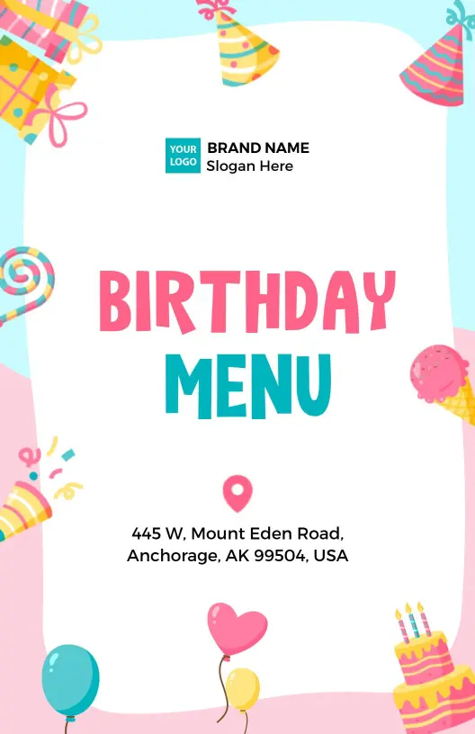 Playful Candy and Balloon Birthday Event Menu Template
