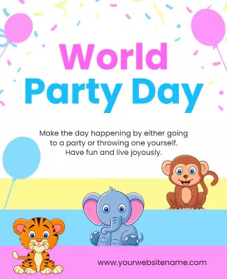Playful Cartoon Animals World Party Day Celebration Poster Template