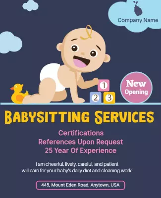 Playful Cartoon Baby Care Babysitting Services Poster Template