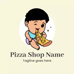 Playful Cartoon Boy Enjoying Delicious Pizza Logo Template