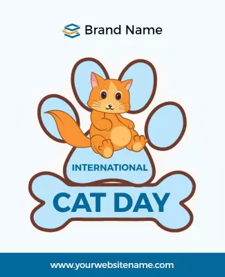 Playful Cartoon Cat Design for International Cat Day Poster Template