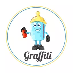 Playful Cartoon Character Embracing Graffiti Art Logo Template