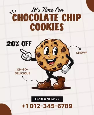 Playful Cartoon Chocolate Chip Cookies Sale Poster Template
