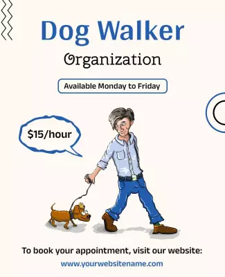 Playful Cartoon Dog Walker Service Advertisement Poster Template