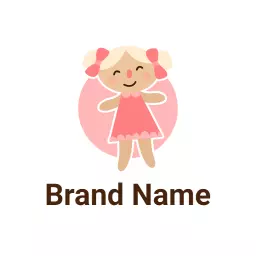 Playful Cartoon Doll Design with Pink Background Logo Template