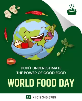 Playful Cartoon Earth Celebrating World Food Day Poster Template