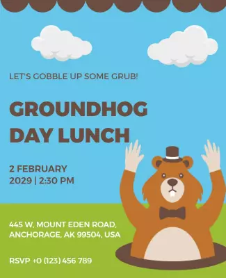 Playful Cartoon Groundhog Day Lunch Invitation Poster Template