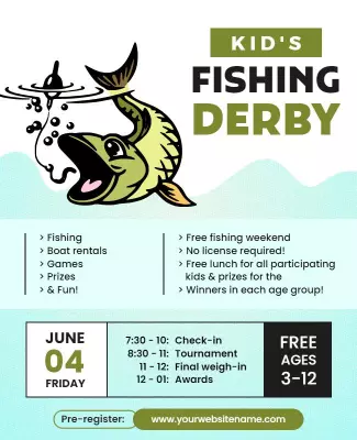 Playful Cartoon Kids Fishing Derby Event Poster Template
