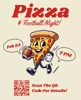 Playful Cartoon Pizza Celebration Football Night Poster Template
