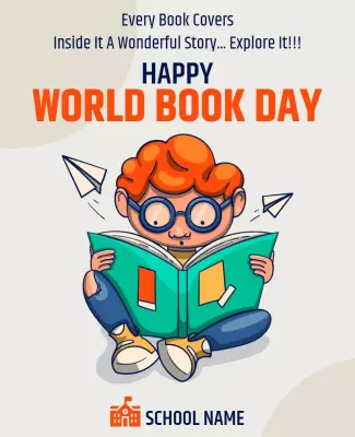 Playful Cartoon Reading Adventure for World Book Day Poster Template