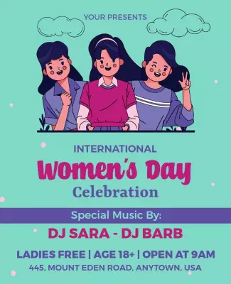 Playful Cartoon Style International Women's Day Celebration Poster Template