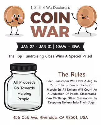 Playful Cartoon Theme for Fundraising Coin War Poster Template
