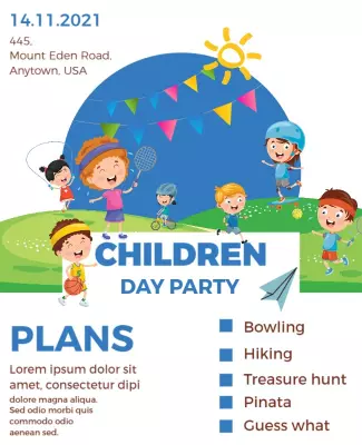 Playful Cartoon-Themed Children's Day Party Poster Template
