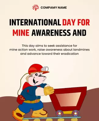 Playful Cartoon-Themed International Mine Awareness Poster Template