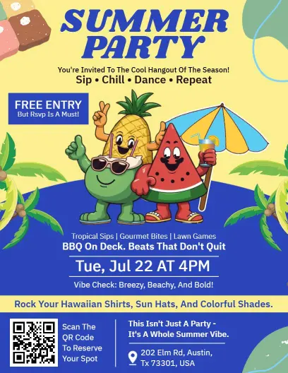 Playful Cartoon Tropical Summer Party Flyer Template