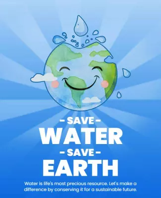 Playful Cartoon Water Conservation Awareness Poster Template