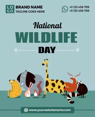 Playful Cartoon Wildlife Celebration Day Poster Template