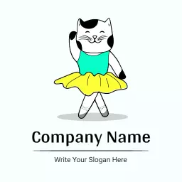 Playful Cat Dancing in a Colorful Ballet Tutu Logo Template