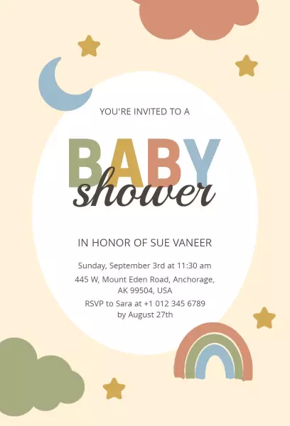 Playful Celestial Theme Baby Shower Invitation Template