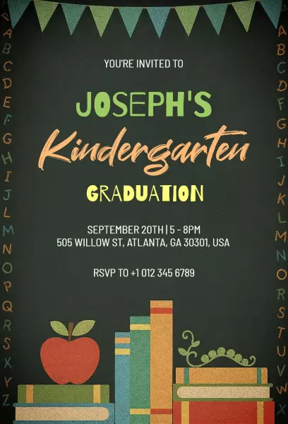 Playful Chalkboard Kindergarten Graduation Celebration Invitation Template
