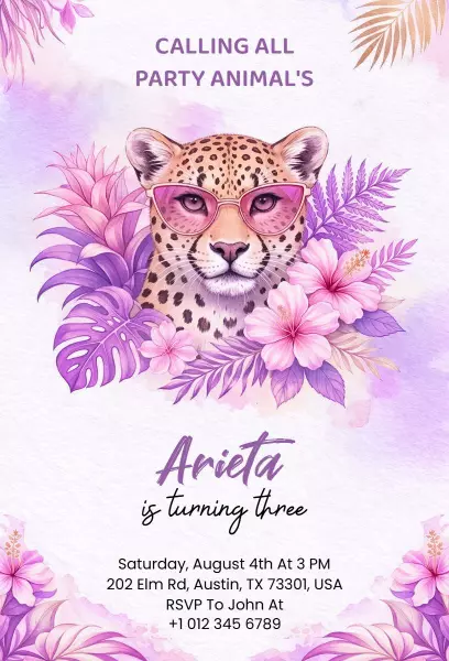 Playful Cheetah Themed Birthday Celebration Invitation Template