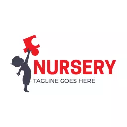 Playful Child Holding a Colorful Puzzle Piece Nursery Logo Template