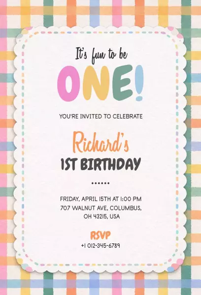 Playful Colorful 1st Birthday Celebration Invitation Template