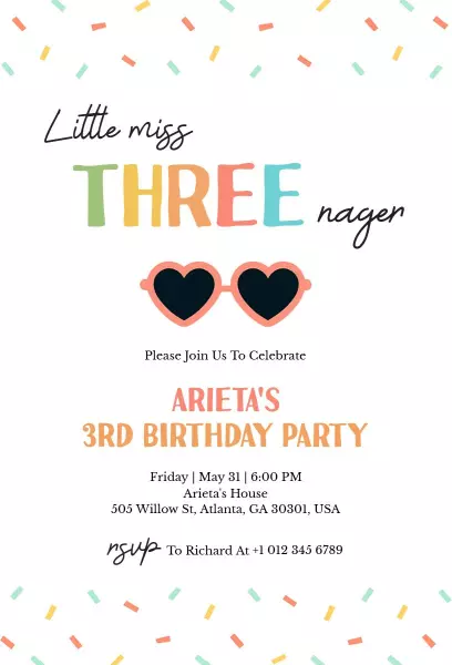 Playful Colorful 3rd Birthday Celebration Invitation Template
