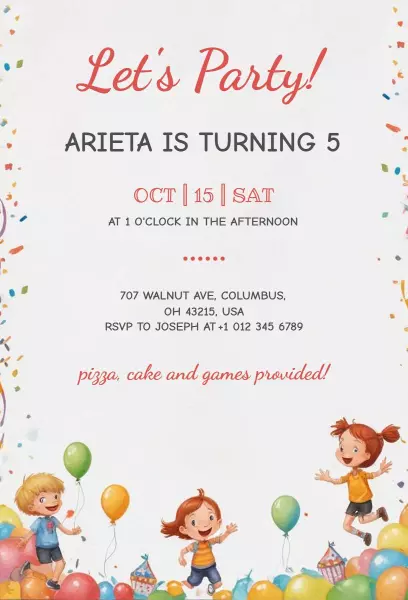 Playful Colorful 5th Birthday Celebration Invitation Template