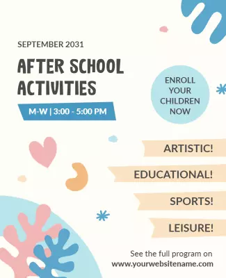 Playful Colorful After School Activities Enrollment Poster Template