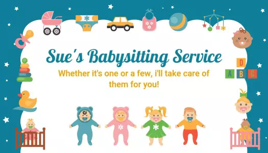 Playful Colorful Baby Care and Babysitting Service Business Card Template