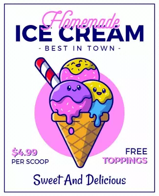 Playful Colorful Cartoon Ice Cream Shop Poster Template