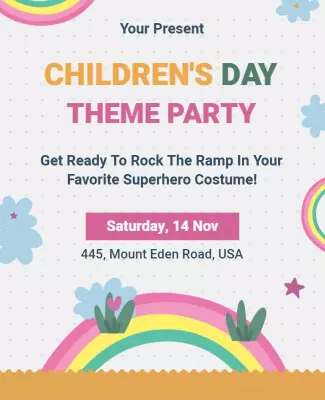 Playful Colorful Children's Day Theme Party Poster Template