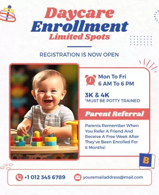 Playful Colorful Daycare Enrollment Registration Poster Template